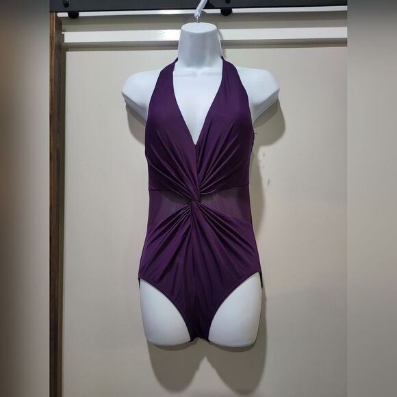 Miraclesuit Illusionists Wrapture One Piece Swimsuit NWOT size 8 Sangria Purple - Picture 3 of 5